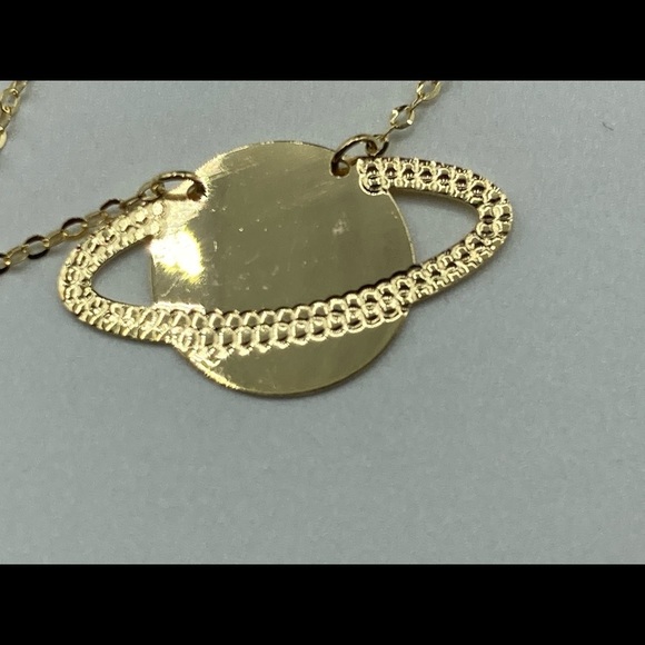 Solid 14K Yellow Gold Saturn Necklace 18" - Picture 2 of 4